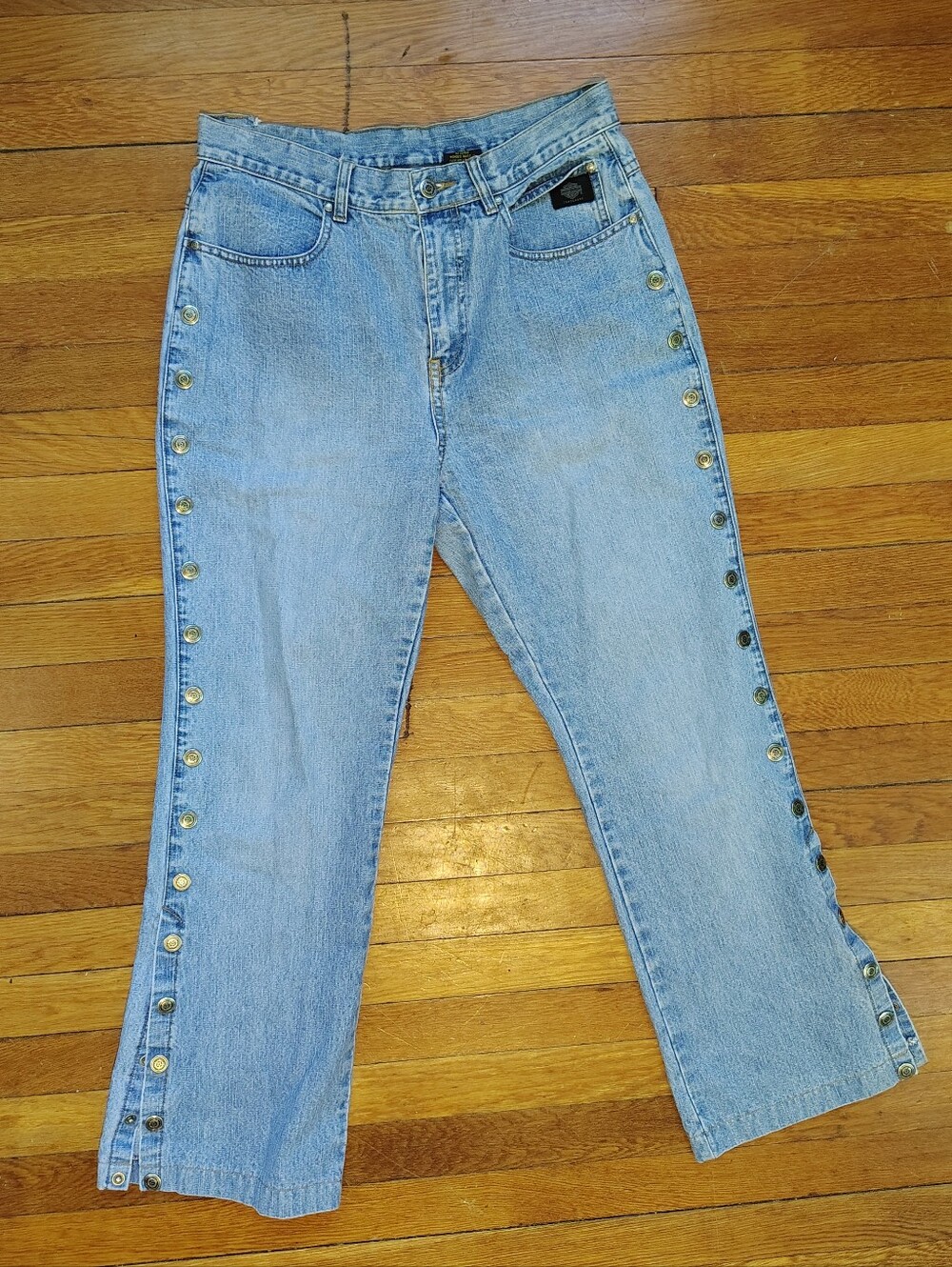 Harley Davidson Jeans Women's 10 Y2K Vtg Blue Flare Side Snap Button Biker Moto